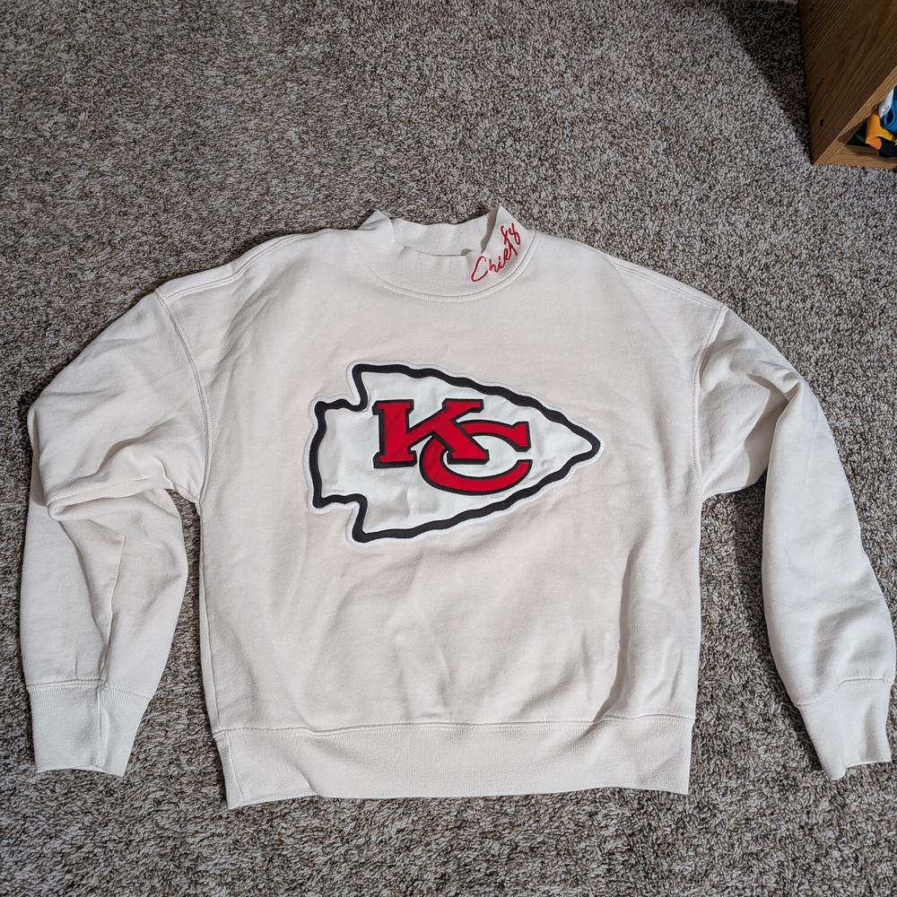Abercrombie & Fitch Cream Turtleneck Sweater with Red Logo